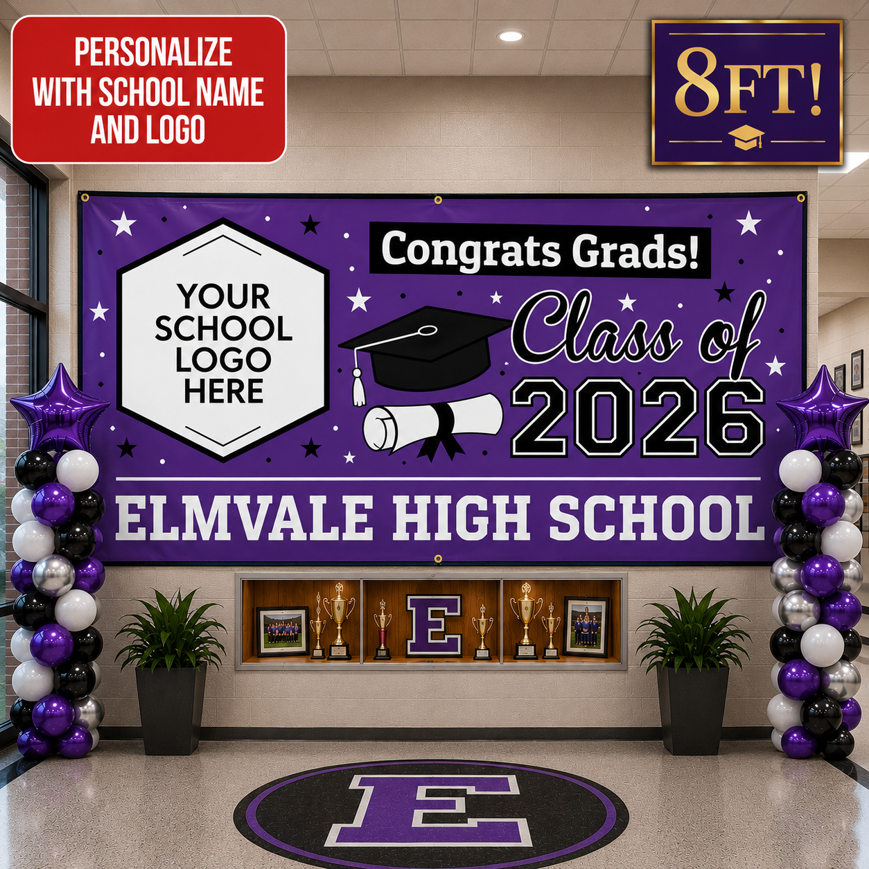 Grad Purple 2 PERSONALIZED Gigantic 8FT Vinyl Keepsake Banner