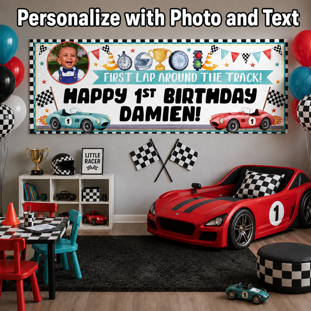 Racing Fast One PERSONALIZED PHOTO Vinyl Keepsake Banner