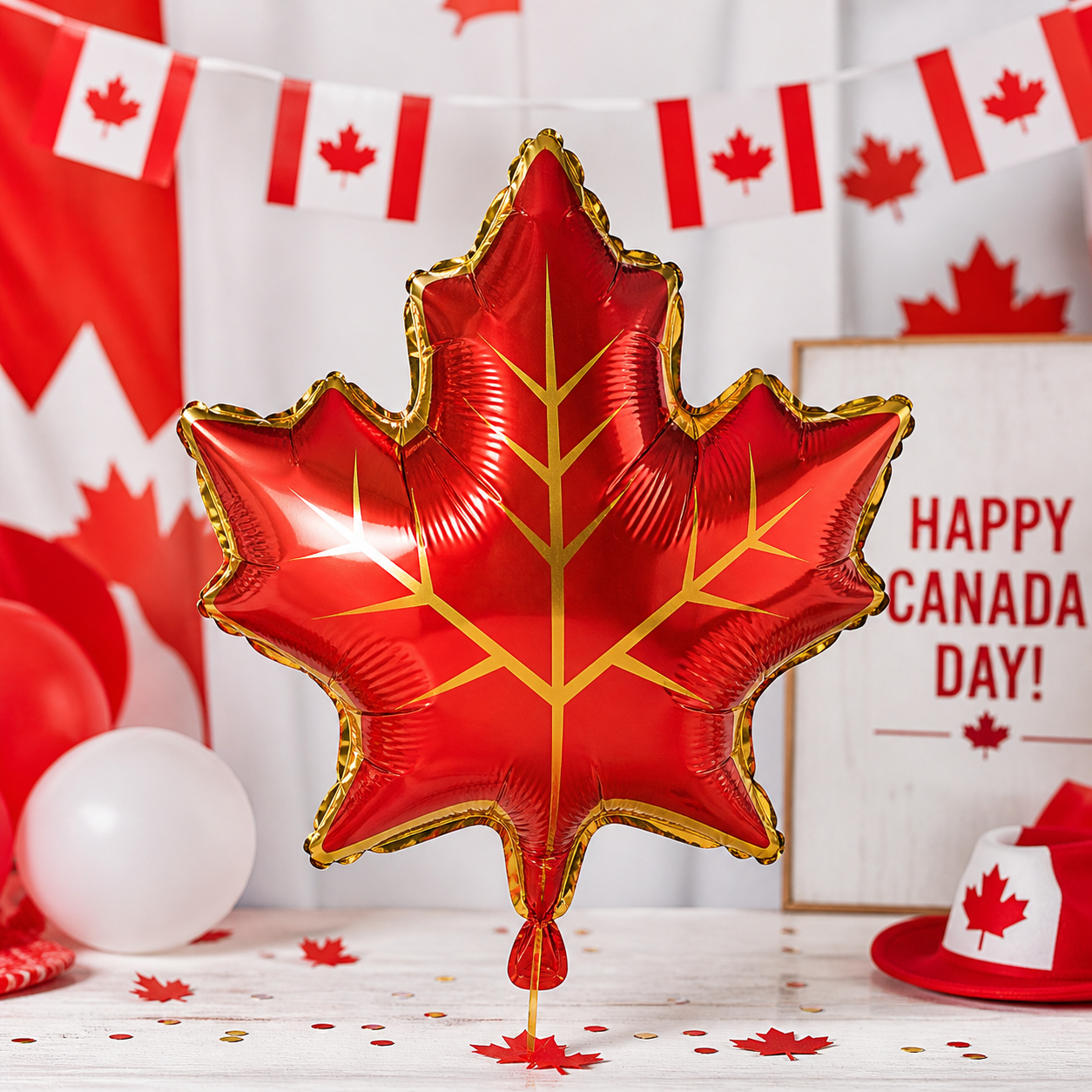 Red & Gold Canada Day Maple Leaf Foil Balloon