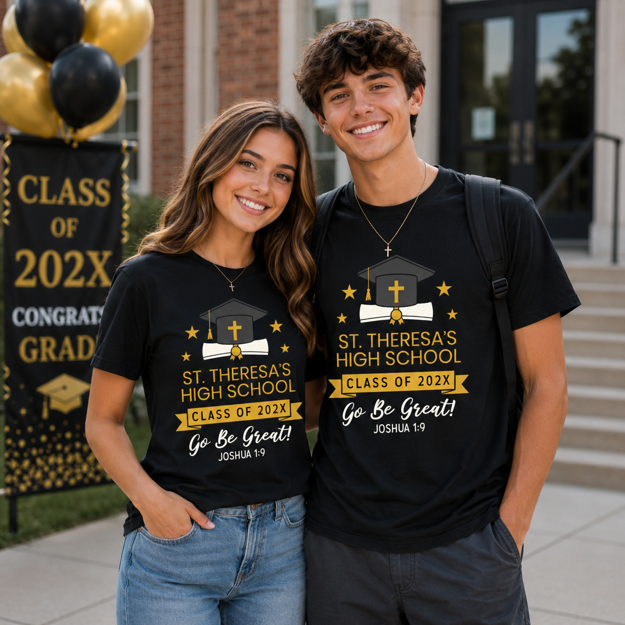 Religious Grad Personalized School Name Black Shirt