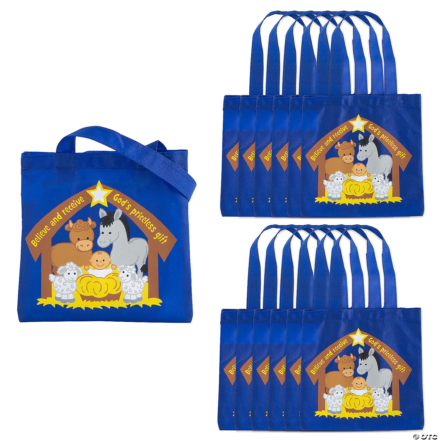 Small Nativity Animals & Baby Jesus Tote Bags - 12pk