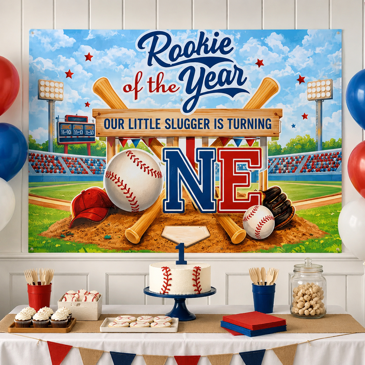 Rookie of the Year Age ONE Baseball Fabric Backdrop 100cm x 70cm