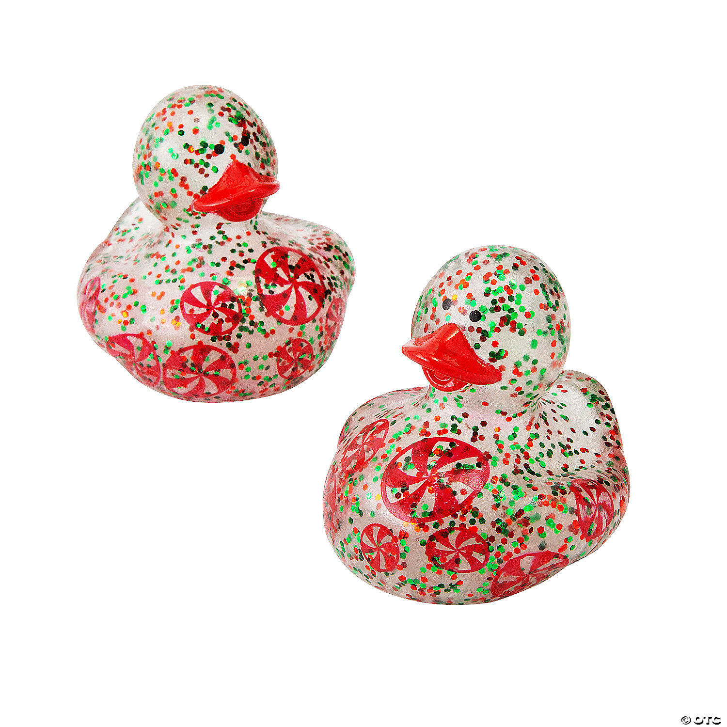 Christmas Glitter & Peppermint Rubber Ducks - 12Pk