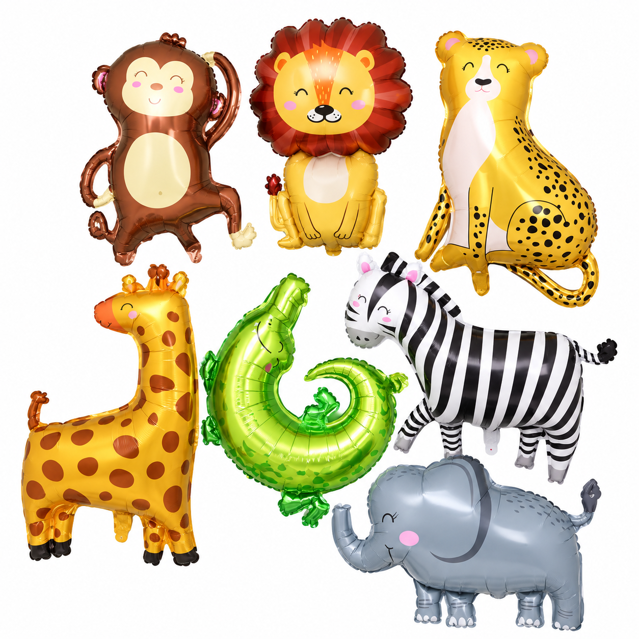 Safari Animal Large Shaped Foil Balloon Set 7pcs