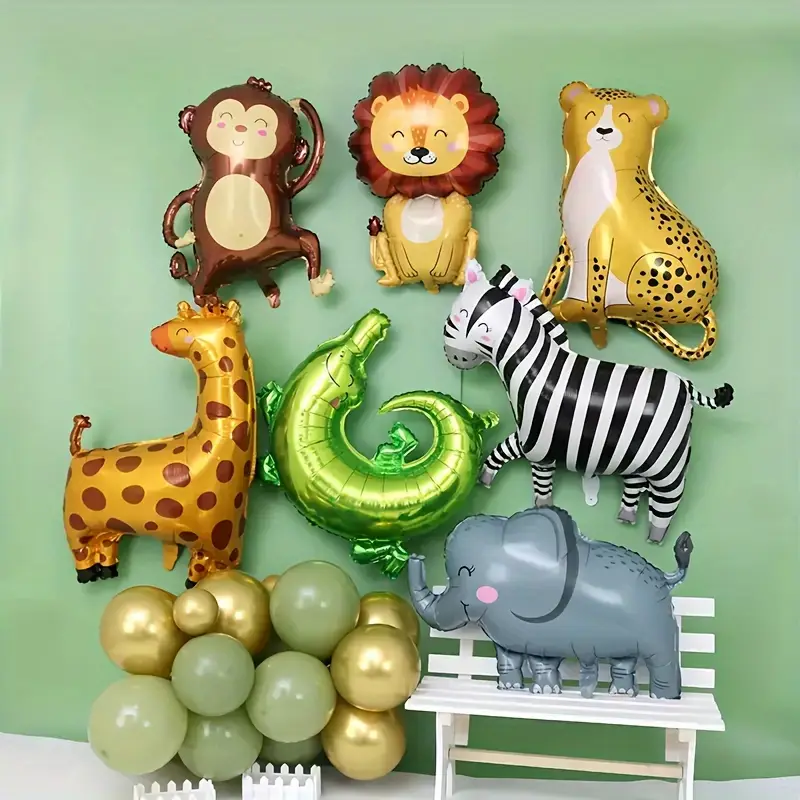 Safari Animal Large Shaped Foil Balloon Set 7pcs