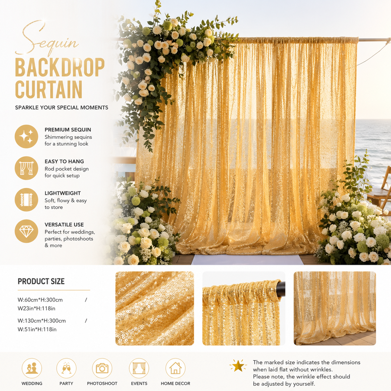 Gold Sequin Fabric Backdrop Curtain