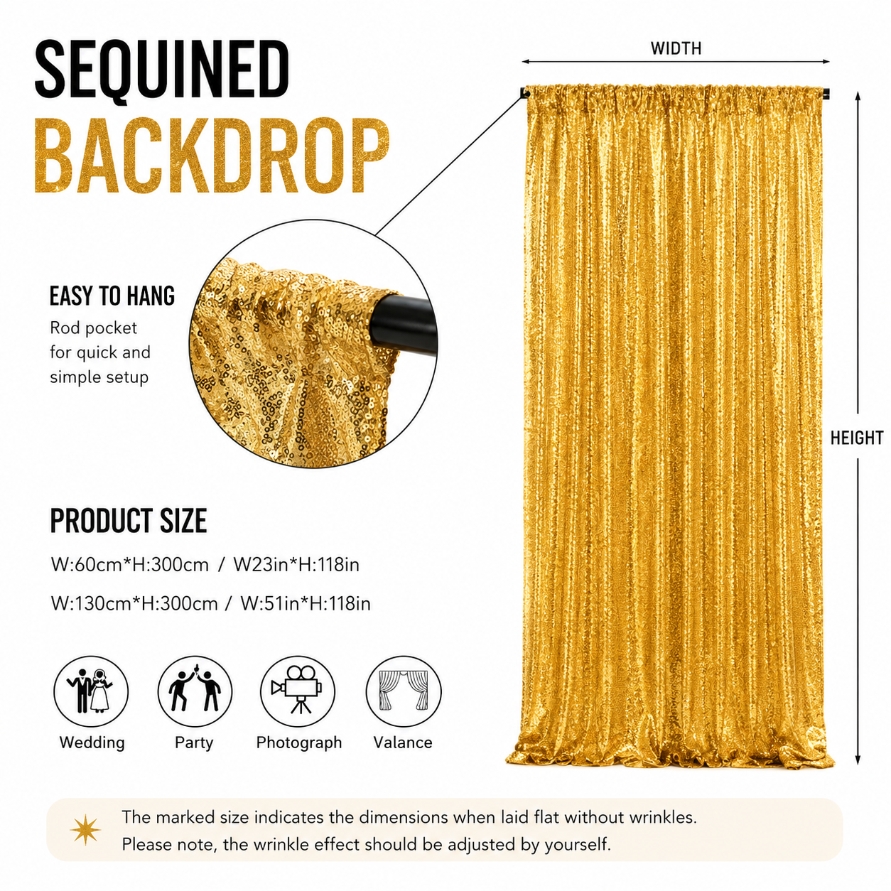 Gold Sequin Fabric Backdrop Curtain