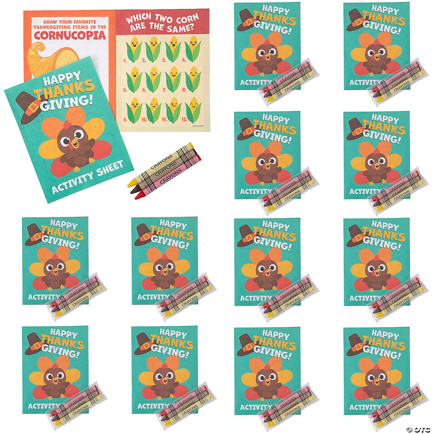 Thanksgiving Folding Activity Sheets with Crayon Set For 12