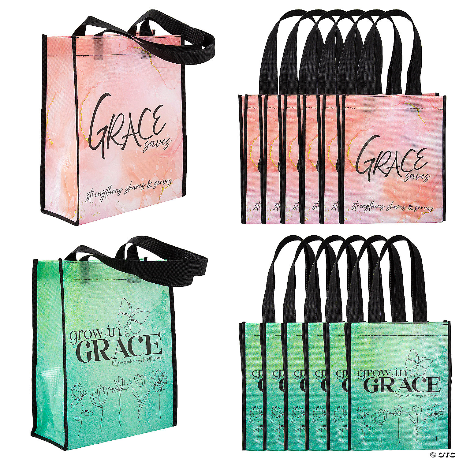 Religious Grace Nonwoven Shopper Tote Bags-12 Pack