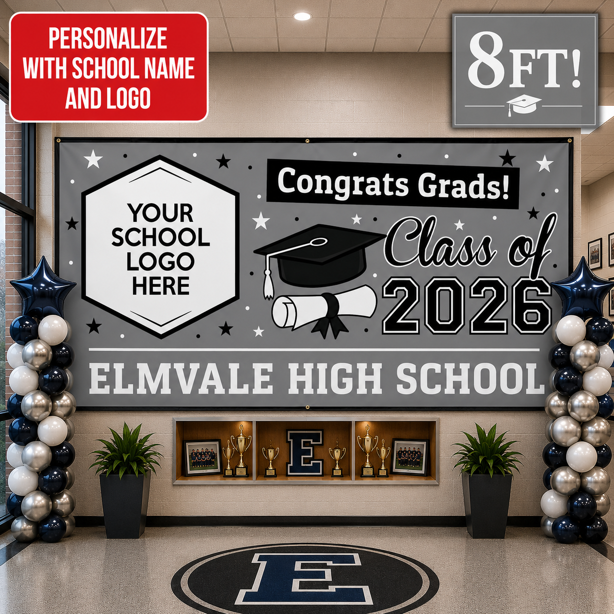 Grad Silver 2 PERSONALIZED Gigantic 8FT Vinyl Keepsake Banner
