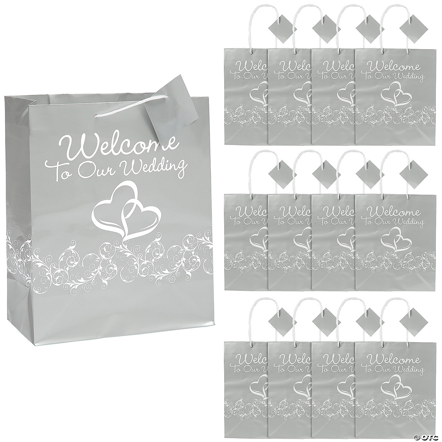 Wedding Favor Boxes Bags Party Supplies Canada Open A Party   Silver Two Hearts Welcome Wedding Gift Bags 12 Pc  13629839 