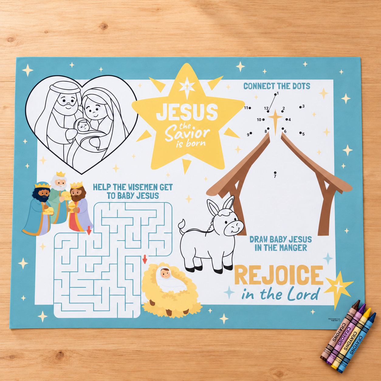 Simple Blessings Nativity Activity Placemat & Crayon Pack Set