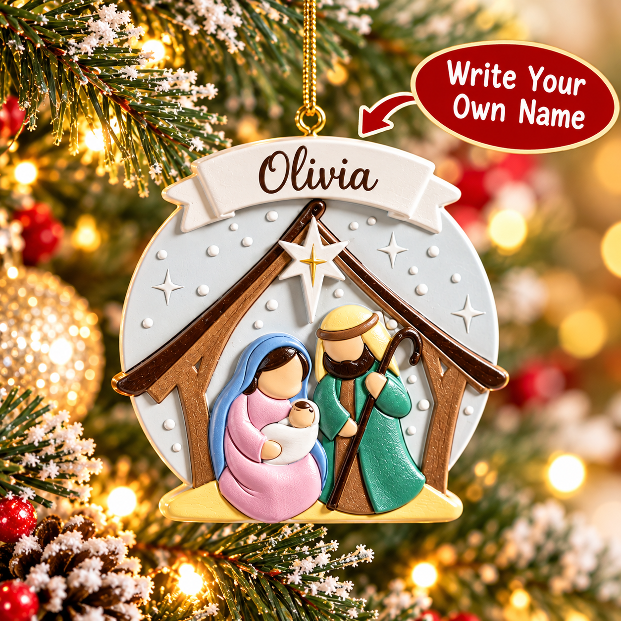 Write A Name Religious Christmas Ornament