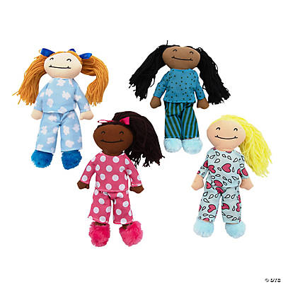 Sleepover Fabric Slumber Party Dolls With Yarn Hair 4 pk