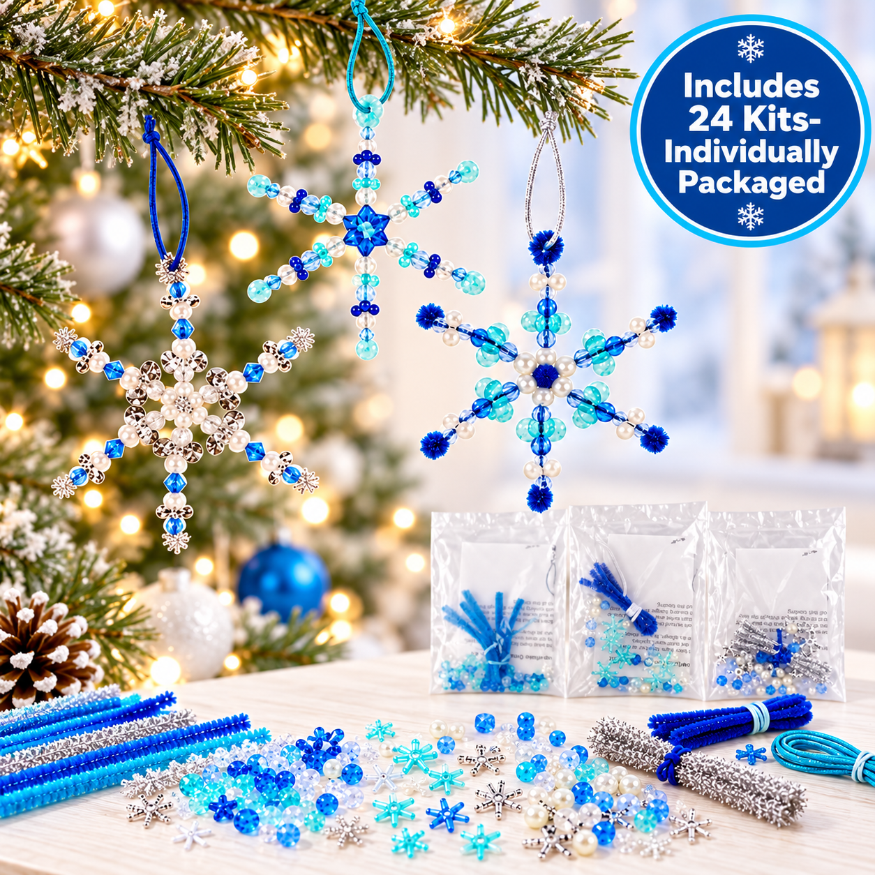 Snowflake Christmas Ornament Craft Kit - 24 Pack