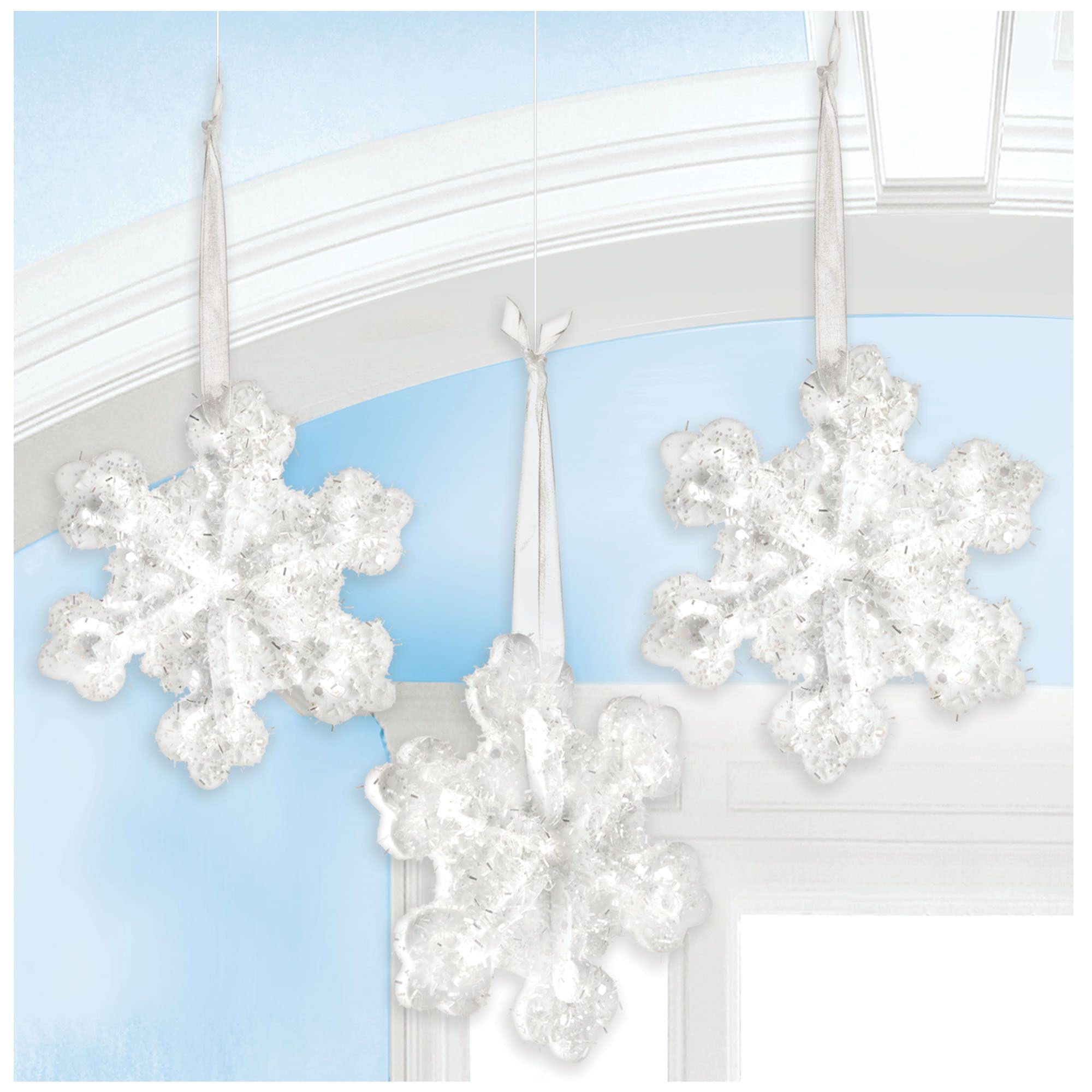 Dazzling Sparkle Snowflake Hanging Decor 3pk