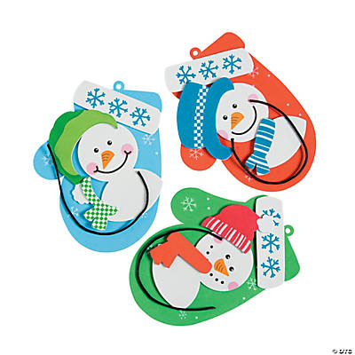 Foam Snowman Mitten Christmas Ornament Craft Kit - 12 Pack