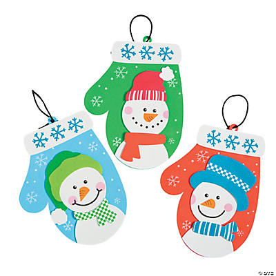 Foam Snowman Mitten Christmas Ornament Craft Kit - 12 Pack