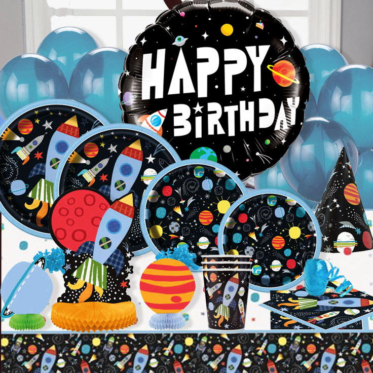 Blast off Birthday Swirls 12pk Party Hanging Decorations Space Astronaut Rocket for sale online 