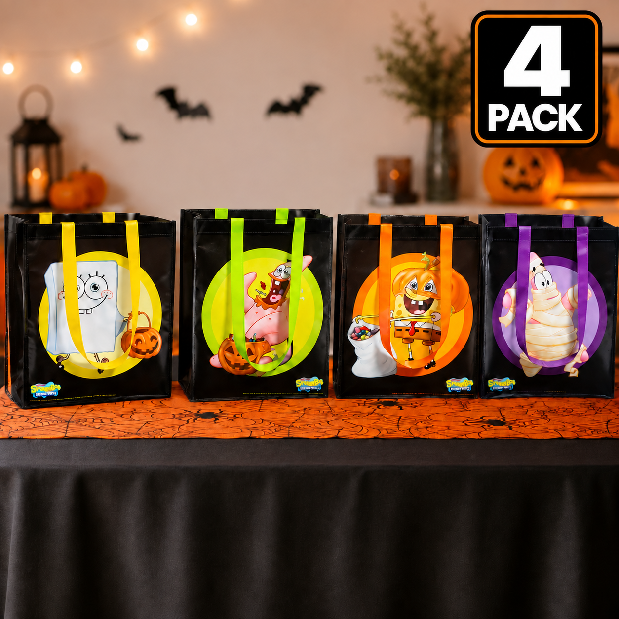SpongeBob Large Fabric Halloween Totes- 4 PK