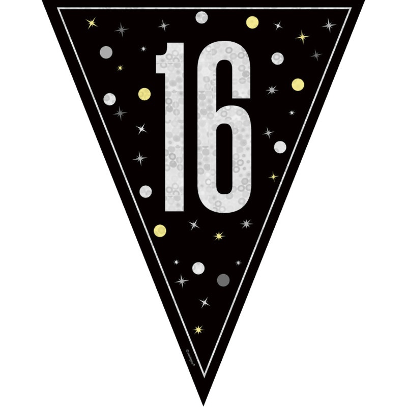 Black Prismatic 16th Birthday 9FT Pennant Banner