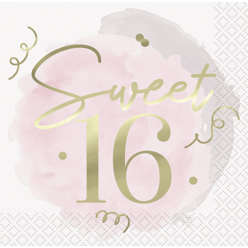 Sweet 16 Blush & Metallic Gold Lunch Napkins - 16 PK