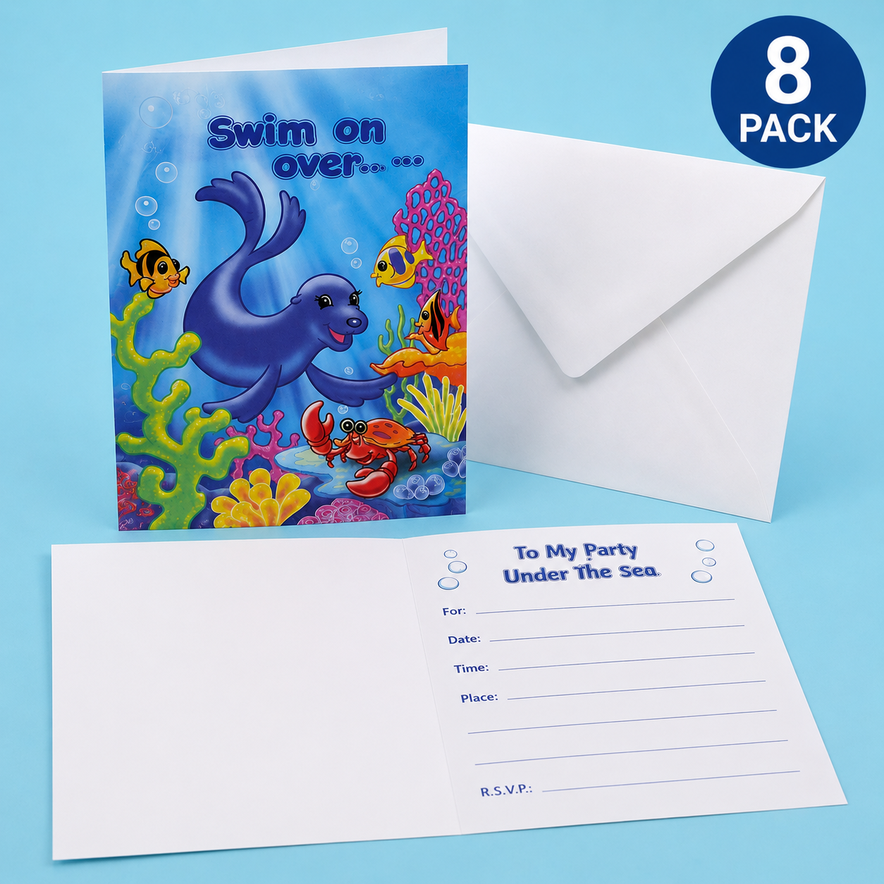 Under the Sea Party Invitations & Envelopes - 8 Pack