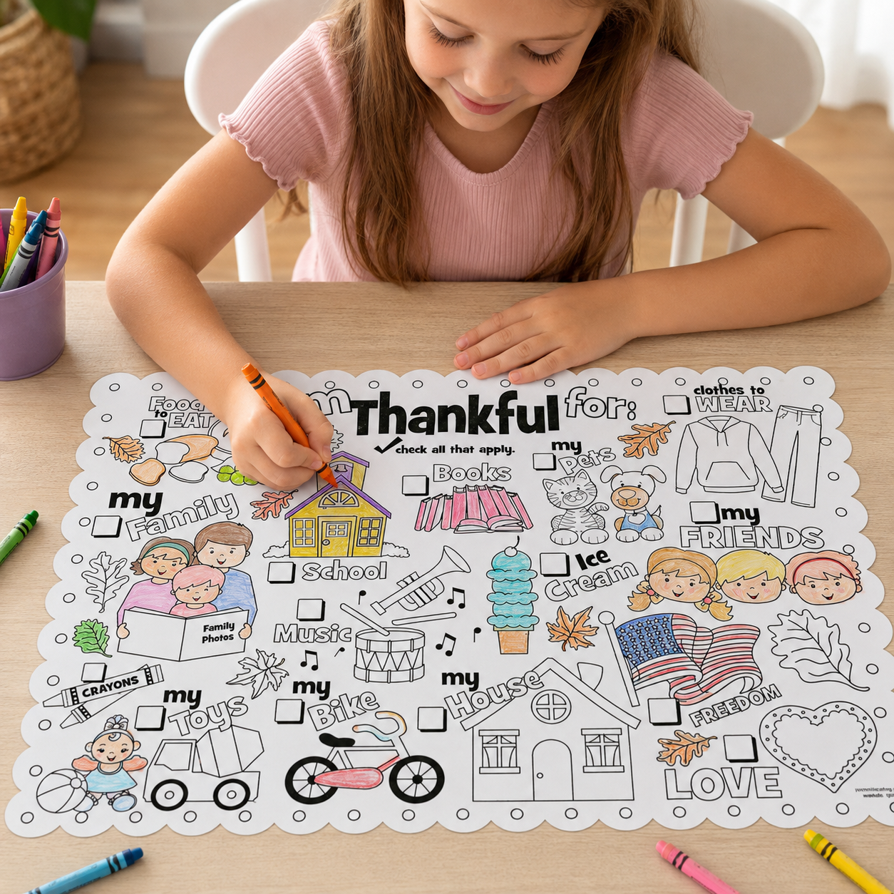 Colour In Thankful For Thanksgiving Placemats 12 Pk