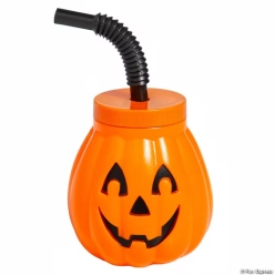 Halloween Jack-O'-Lantern Cups with Lids & Straws-6Pk
