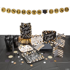 Black & Gold Congrats Grad Tableware Kit for 8 Guests