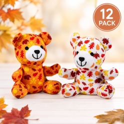 Fall Leaf Print Plush Bears - 12 Pack