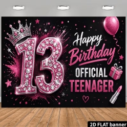 13th Birthday Official Teenager Pink 5FT Fabric Backdrop
