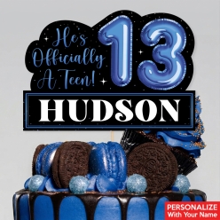 13th Birthday Blue PERSONALIZED Cake Pick Topper