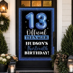 13th Birthday Blue PERSONALIZED Giant Vinyl Door Sign