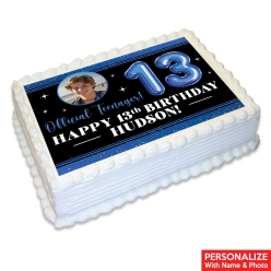 13th Birthday Blue Photo Personalized Edible Icing