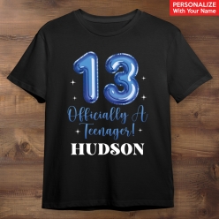 13th Birthday Blue Personalized Name Black T-shirt