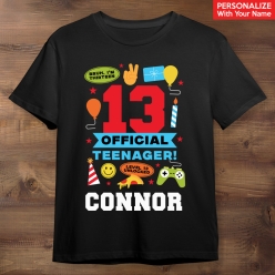 Official Teenager 13th Birthday Personalized Name Black T-shirt