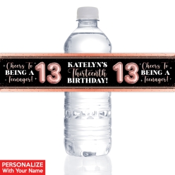 13th Birthday Girl PERSONALIZED VINYL Bottle Labels - 10 PK