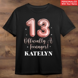 13th Birthday Girl Personalized Name Black T-shirt