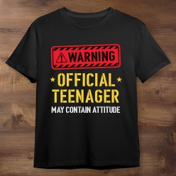 Official Teenager Warning May Contain Attitude Black T-shirt