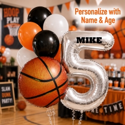 Basketball PERSONALIZED Name & single Digit Age Balloon Bouquet