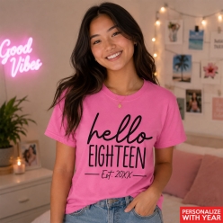 Hello 18 Birthday Pink T-shirt