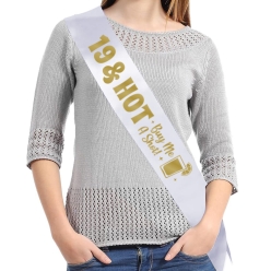 65% OFF: 19 & Hot Buy Me a Shot White Satin Sash w/ Gold