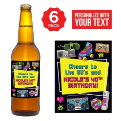 1980's Party 40th Birthday Personalized VINYL Beer Bottle Labels