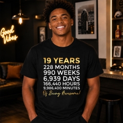 19 Years of Being Awesome Birthday Black T-shirt