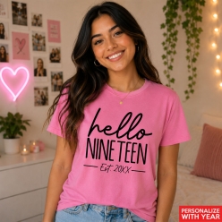 Hello 19 Birthday Pink T-shirt