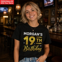 19 Birthday Custom Name Black T-shirt