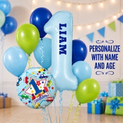 1st Birthday Blue PERSONALIZED Balloon Bouquet