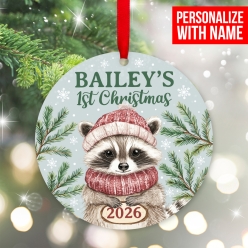 Woodland 1st Christmas Personalized Wood Ornament
