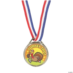 Turkey Trot Goldtone Plastic Award Medals-12Pk